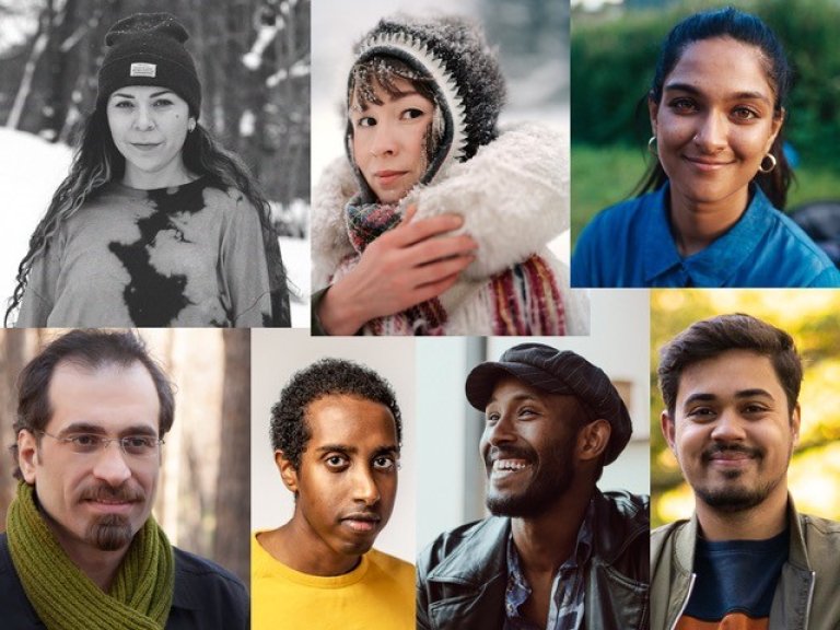 Collage som viser portrettbilder av syv personer