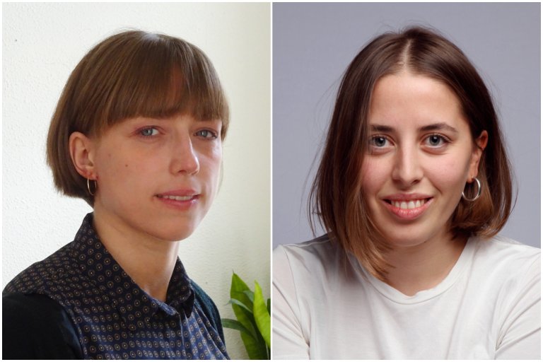 FotoCollage: En sammenstilling av to portretter av unge kvinner. Begge har halvlangt brunt hår. Kvinnen til venstre har også pannelugg.